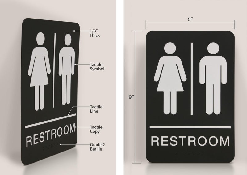 Headline Sign 9006 Women and Menâ€™s Restroom ADA Sign with Grade 2 Braille and Tactile Graphics, 6" x 9", Black/White, Made in USA - Image 2